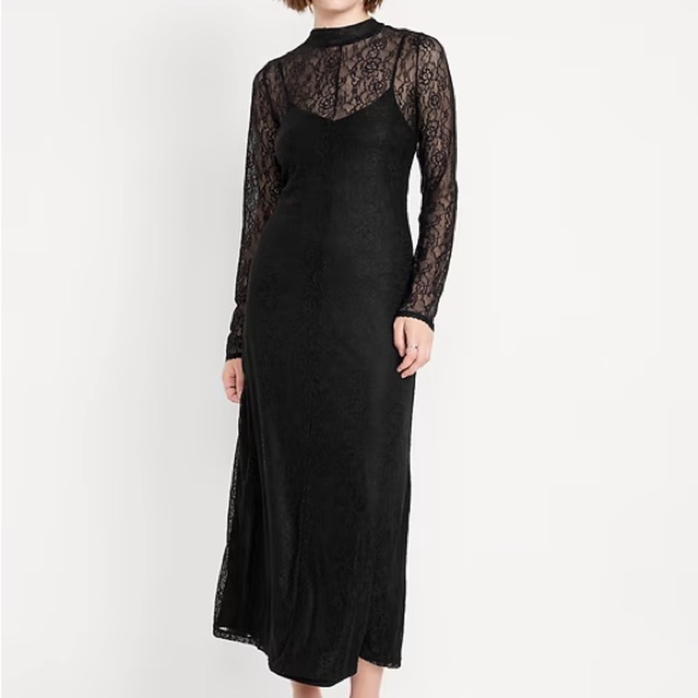 Old Navy Mock Neck Elegant Black Lace Maxi Dress